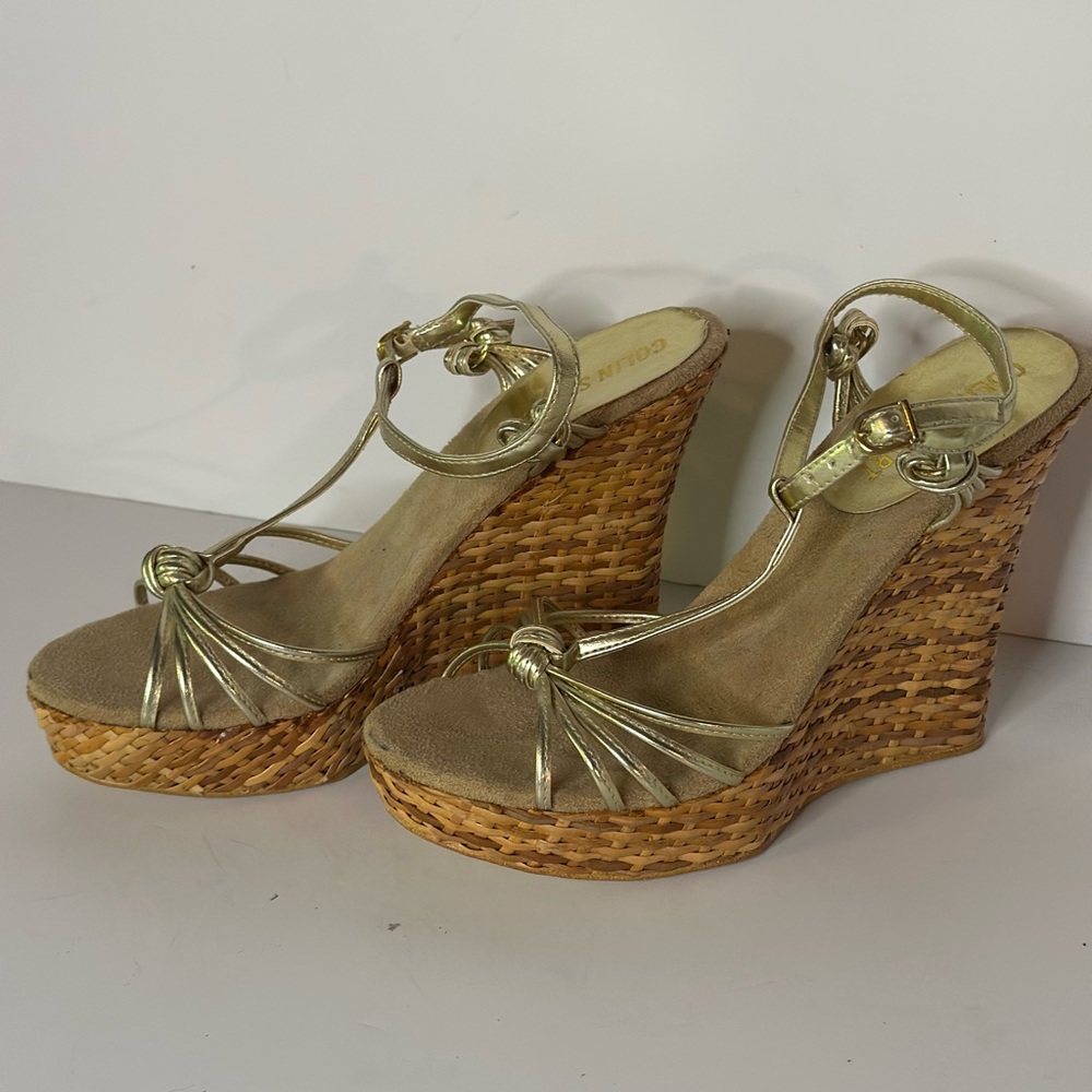 Colin Stuart - strappy, gold wedge sandal